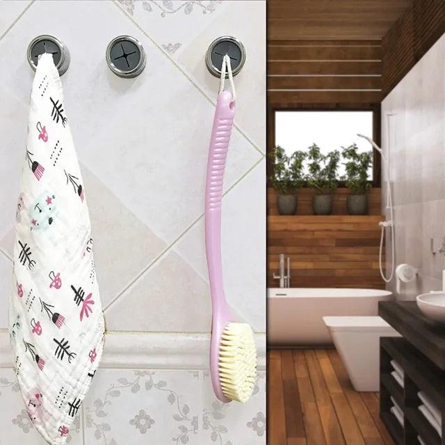 Tea Towel Holders Push and Grip - PUSH & GRIP Silver Towel Holder Triple Hooks Self adhesive No Drilling Bathroom Personal Care - Tophatter Daily Deals