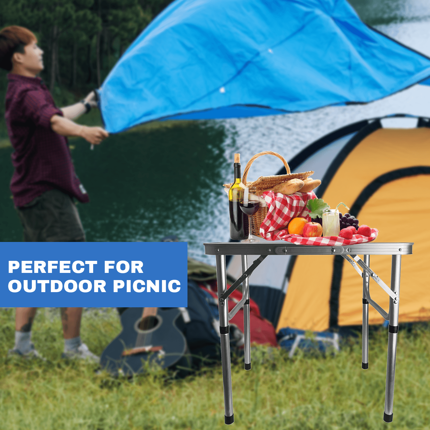 Aluminium Foldable Camping Table - Portable Outdoor Picnic & BBQ Table with Carry Handle Outdoor Recreation - Tophatter Daily Deals