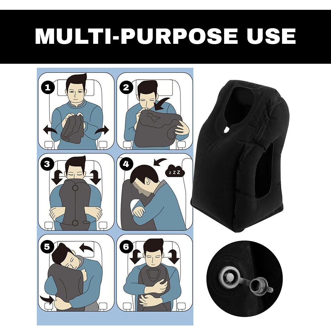 Inflatable Travel Pillow - Air Cushion Travel Pillow for Airplane Office Neck Head Chin Nap Rest Travell - Tophatter Daily Deals