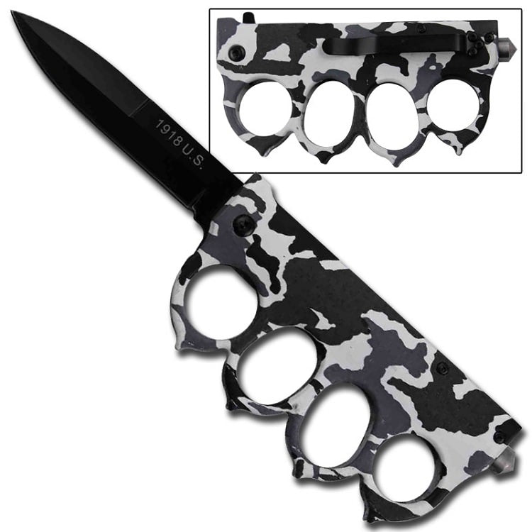 Trench Raider Spring Assist Tactical Knife Arctic Camo Collectible Weapons - Tophatter Daily Deals