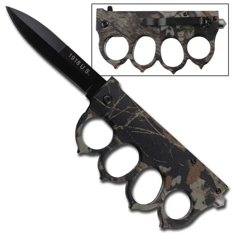 Trench Raider Spring Assist Knife Woodland Real Tree Camo - Tophatter Daily Deals