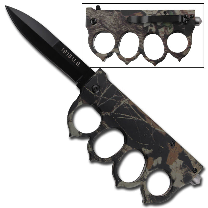 Trench Raider Spring Assist Knife Woodland Real Tree Camo - TOPHATTER'S ARMORY DEALS Collectible Weapons - Tophatter Daily Deals