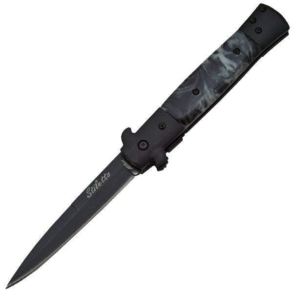 9 Inch Italian Stiletto Style Tactical Spring Assisted Open Pocket Knife Collectible Weapons - Tophatter Daily Deals