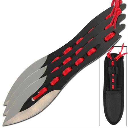 Triple Threat 3 Pc Fantasy Throwing Knife Set With Red Tassel - TOPHATTER'S ARMORY DEALS Collectible Weapons - Tophatter Daily Deals