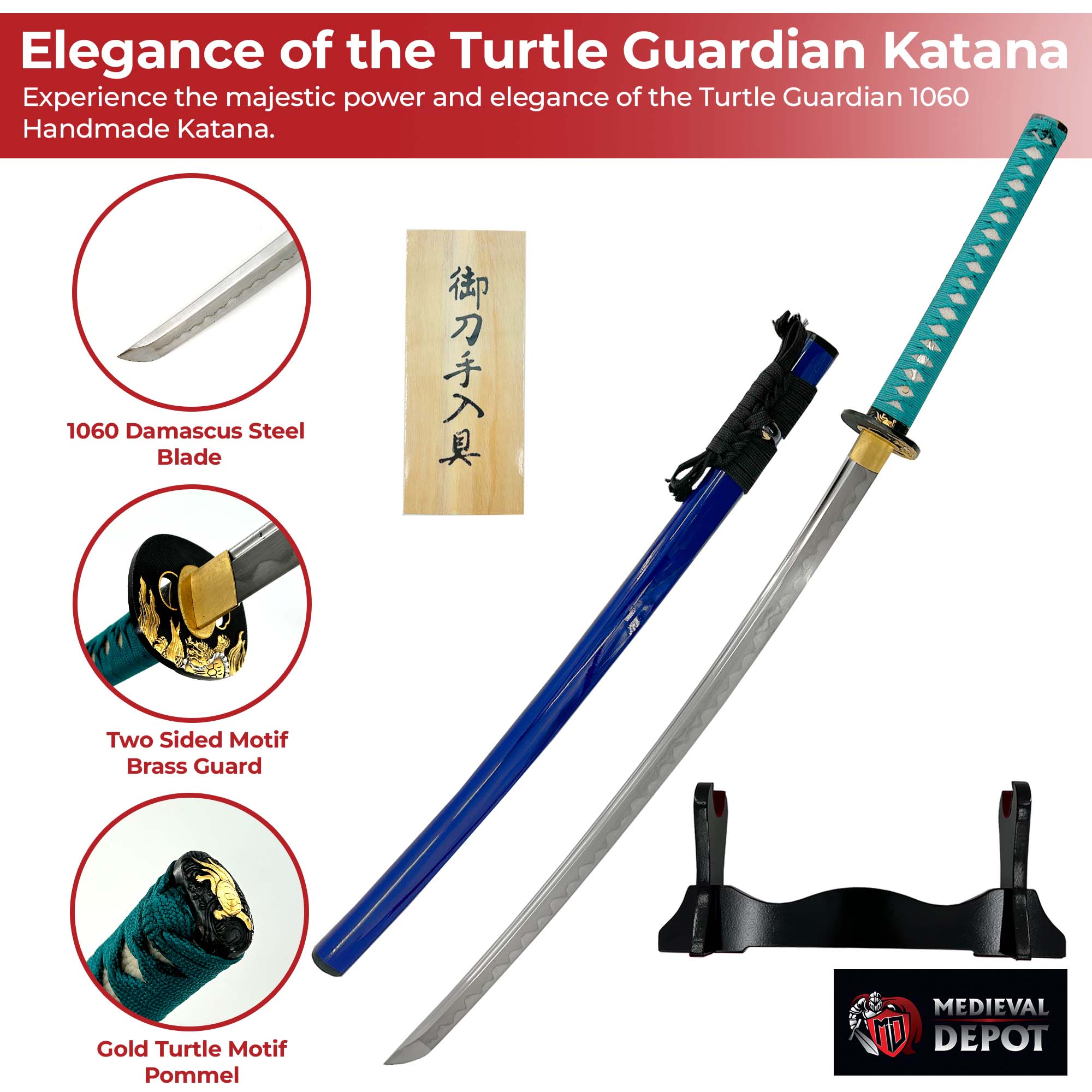 Turtle Guardian 1060 Damascus Steel Handmade Katana Swords - Tophatter Daily Deals