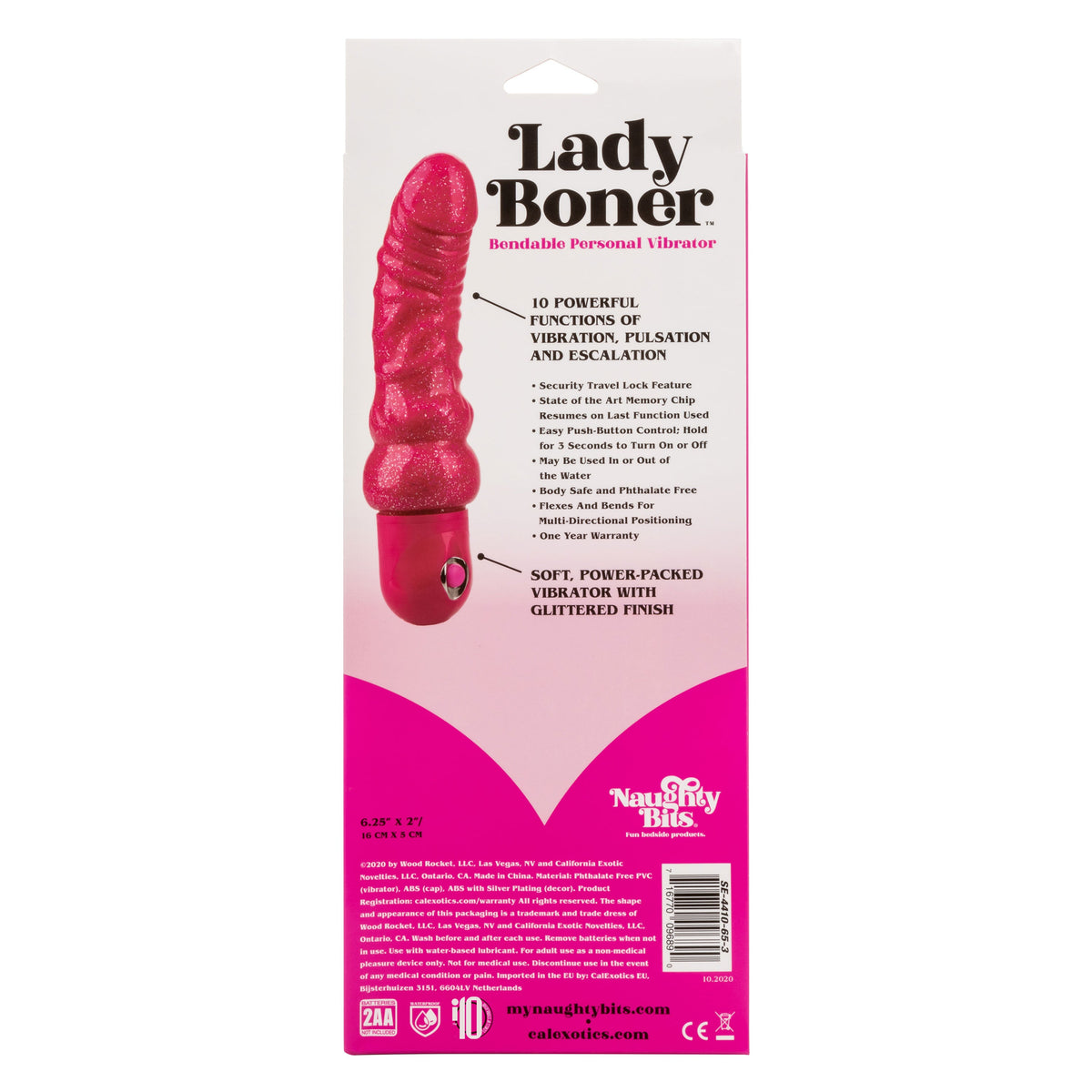 Naughty Bits Lady Boner Bendable Personal Vibrator Pink Glitter 10 Function Waterproof > Vibrators > Realistic Vibrators - Tophatter Daily Deals