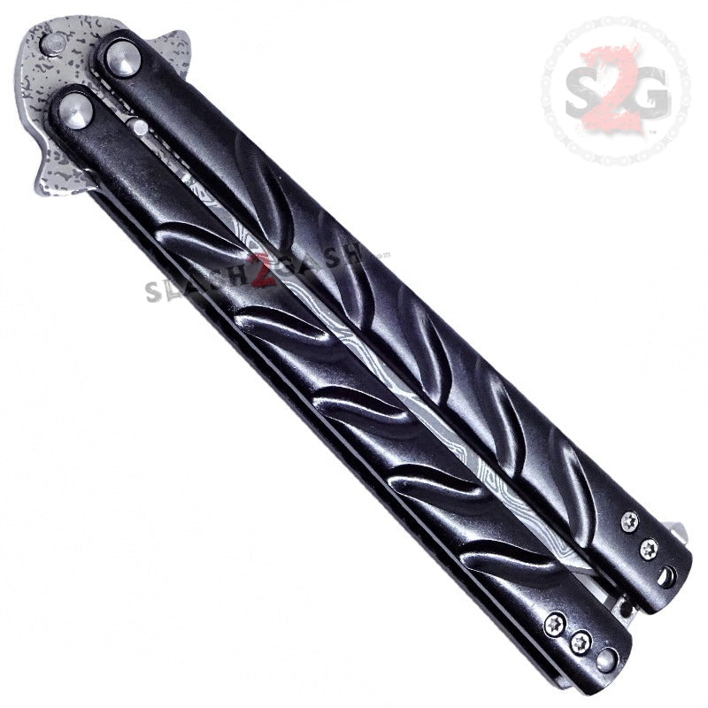 Twist Butterfly Knife Drop Point Balisong - Black Damascus Knife-Balisong - Tophatter Daily Deals