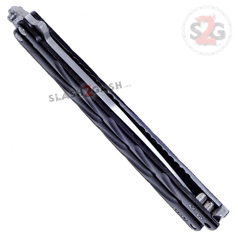 Twist Butterfly Knife Drop Point Balisong - Black Damascus Knife-Balisong - Tophatter Daily Deals