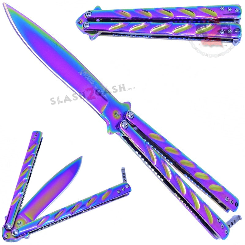 Twist Butterfly Knife Drop Point Balisong - Rainbow Spectrum Rainbow Spectrum Knife-Balisong - Tophatter Daily Deals