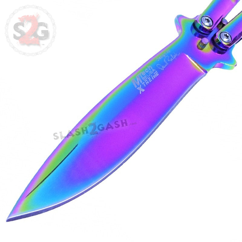Twist Butterfly Knife Drop Point Balisong - Rainbow Spectrum Knife-Balisong - Tophatter Daily Deals