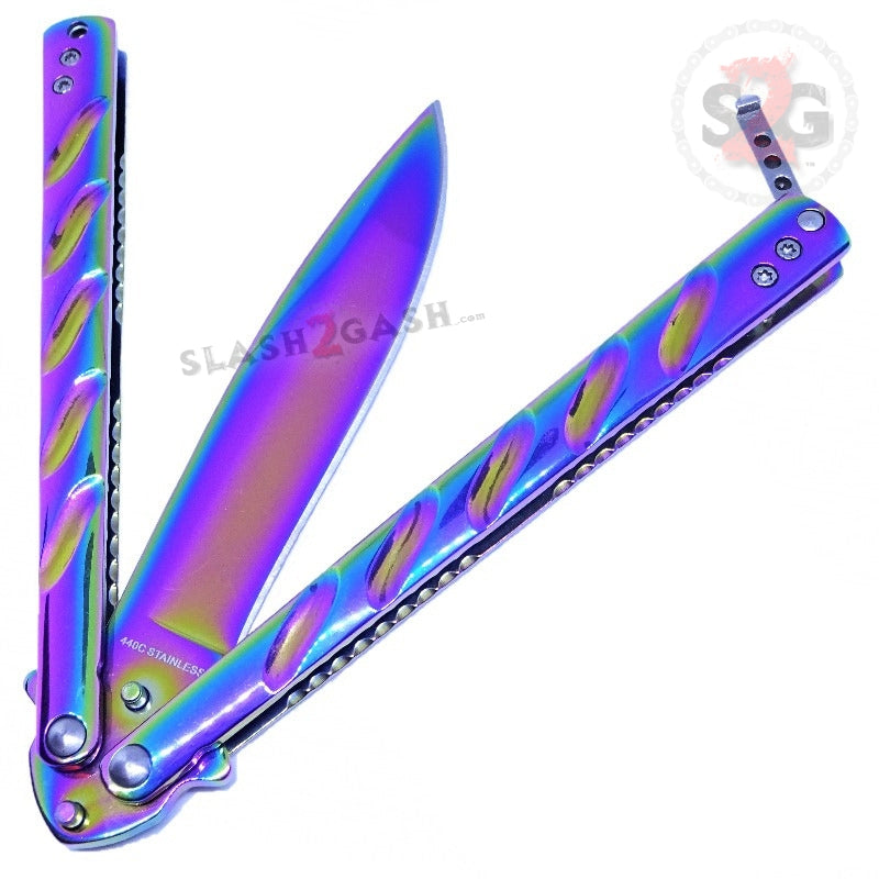 Twist Butterfly Knife Drop Point Balisong - Rainbow Spectrum Knife-Balisong - Tophatter Daily Deals