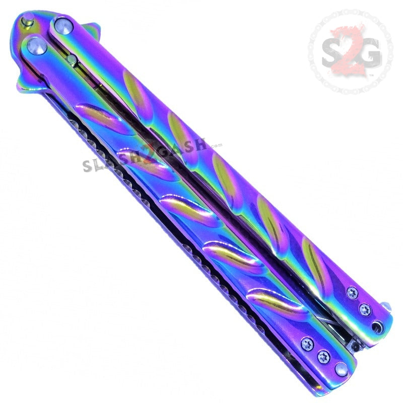 Twist Butterfly Knife Drop Point Balisong - Rainbow Spectrum Knife-Balisong - Tophatter Daily Deals