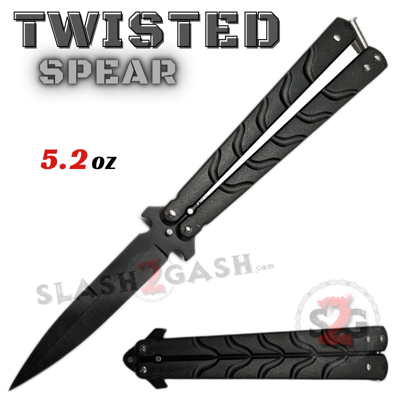 Twisted Spear Dagger Butterfly Knife Balisong w/ Rivets - Black Black Knife-Balisong - Tophatter Daily Deals