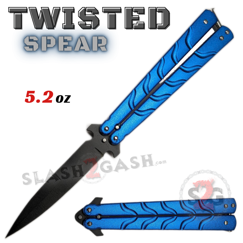 Twisted Spear Dagger Butterfly Knife Balisong w/ Rivets - Asst Colors Blue Knife-Balisong - Tophatter Daily Deals