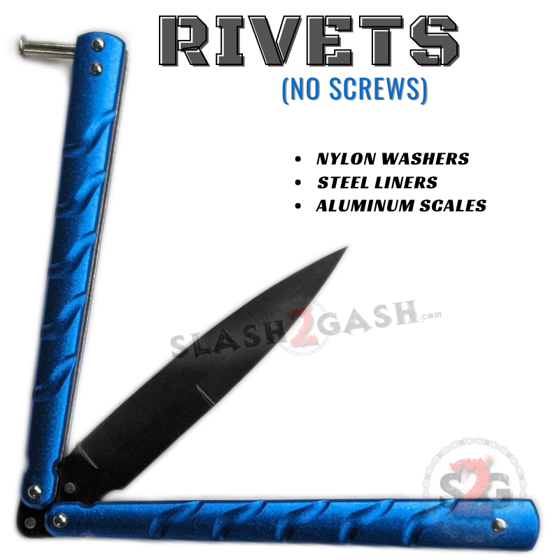 Twisted Spear Dagger Butterfly Knife Balisong w/ Rivets - Blue Knife-Balisong - Tophatter Daily Deals