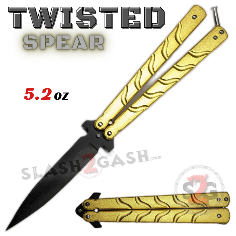 Twisted Spear Dagger Butterfly Knife Balisong w/ Rivets - Asst Colors Gold Knife-Balisong - Tophatter Daily Deals