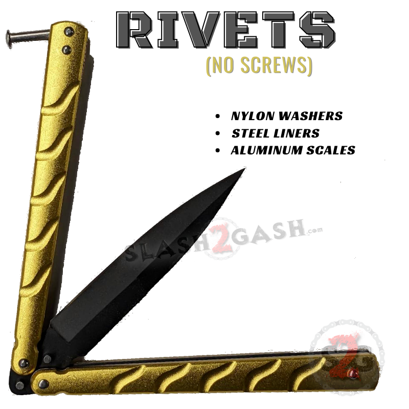 Twisted Spear Dagger Butterfly Knife Balisong w/ Rivets - Gold Knife-Balisong - Tophatter Daily Deals