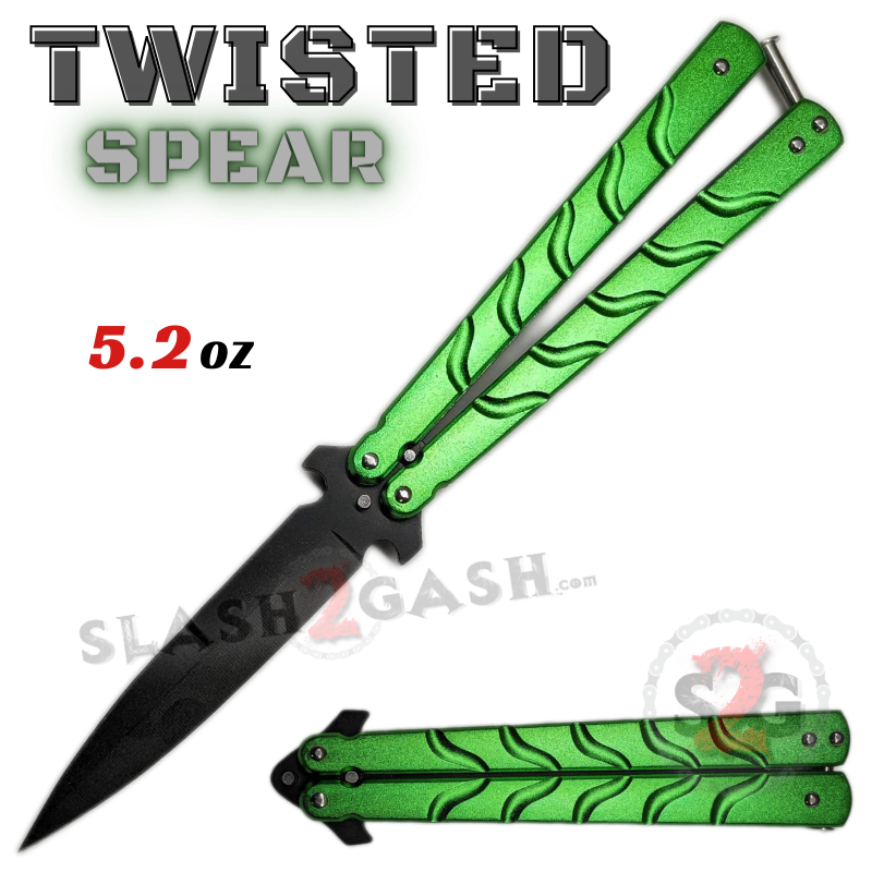 Twisted Spear Dagger Butterfly Knife Balisong w/ Rivets - Green Green Knife-Balisong - Tophatter Daily Deals