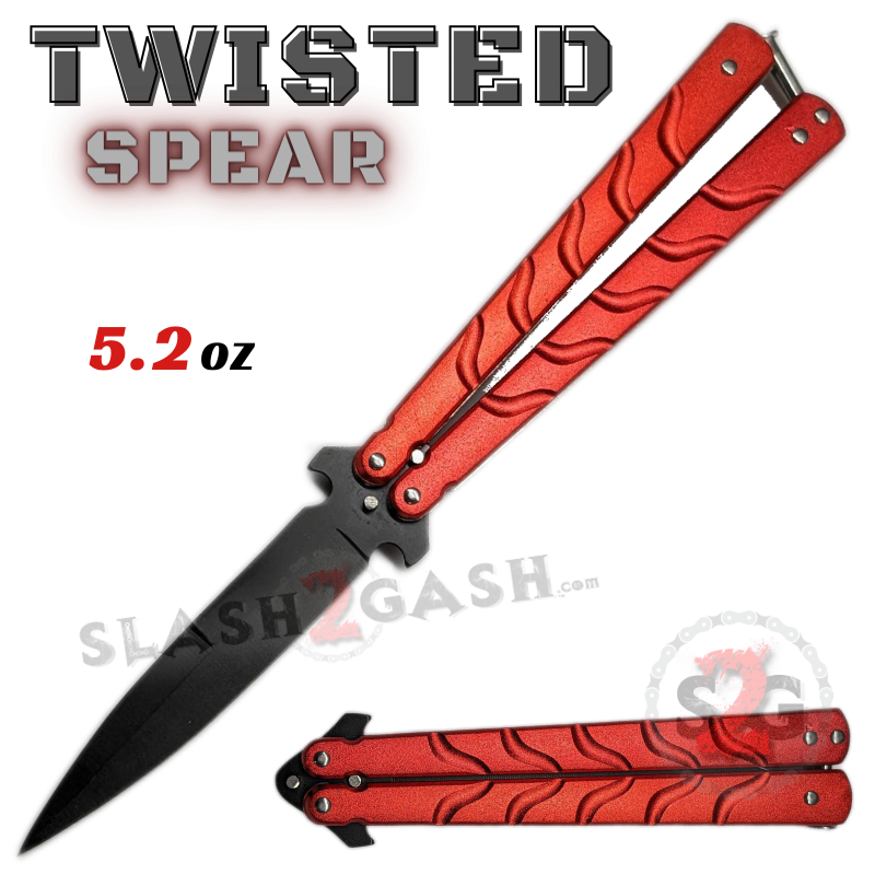 Twisted Spear Dagger Butterfly Knife Balisong w/ Rivets - Red Red Knife-Balisong - Tophatter Daily Deals