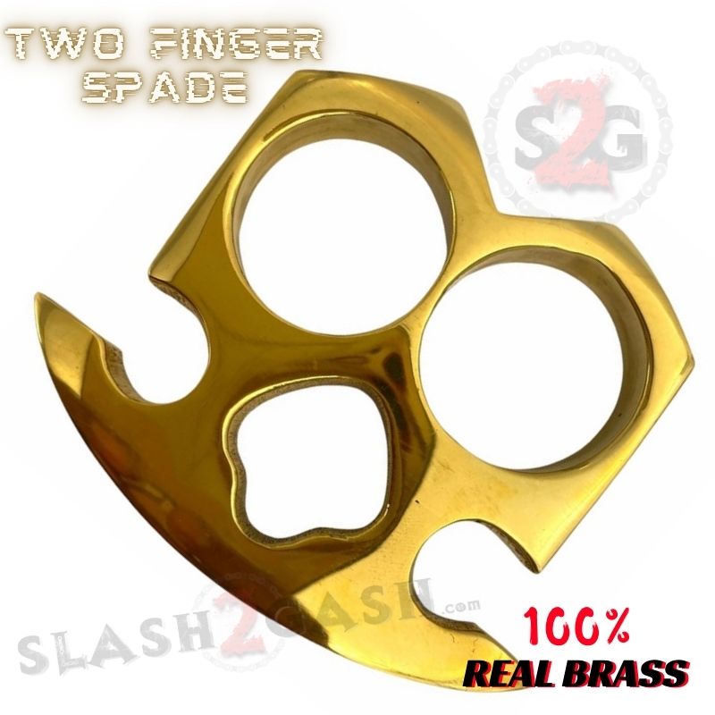 Two Finger Knuckle Self Defense Spade Design - REAL BRASS Brass Belt Buckle - Tophatter Daily Deals