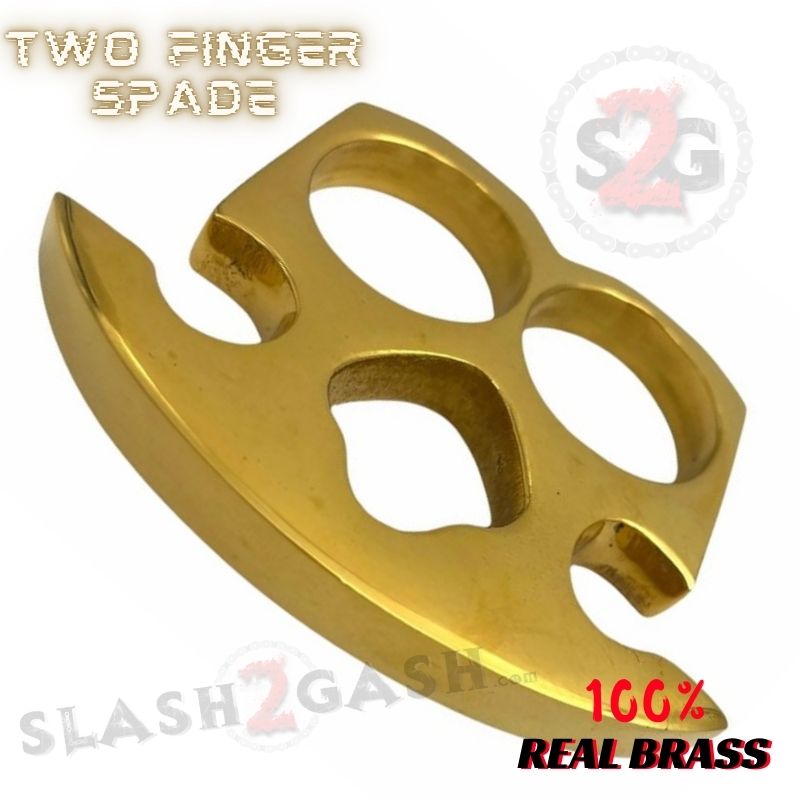 Two Finger Knuckle Self Defense Spade Design - REAL BRASS Belt Buckle - Tophatter Daily Deals