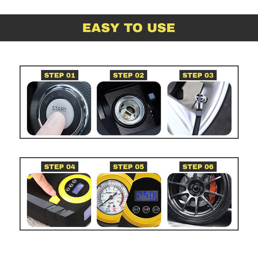 Portable Air Pump for Car - Electric Corded 12V 150PSI Car Tyre Inflator Pump Portable Air Compressor Pump Car Accessories - Tophatter Daily Deals