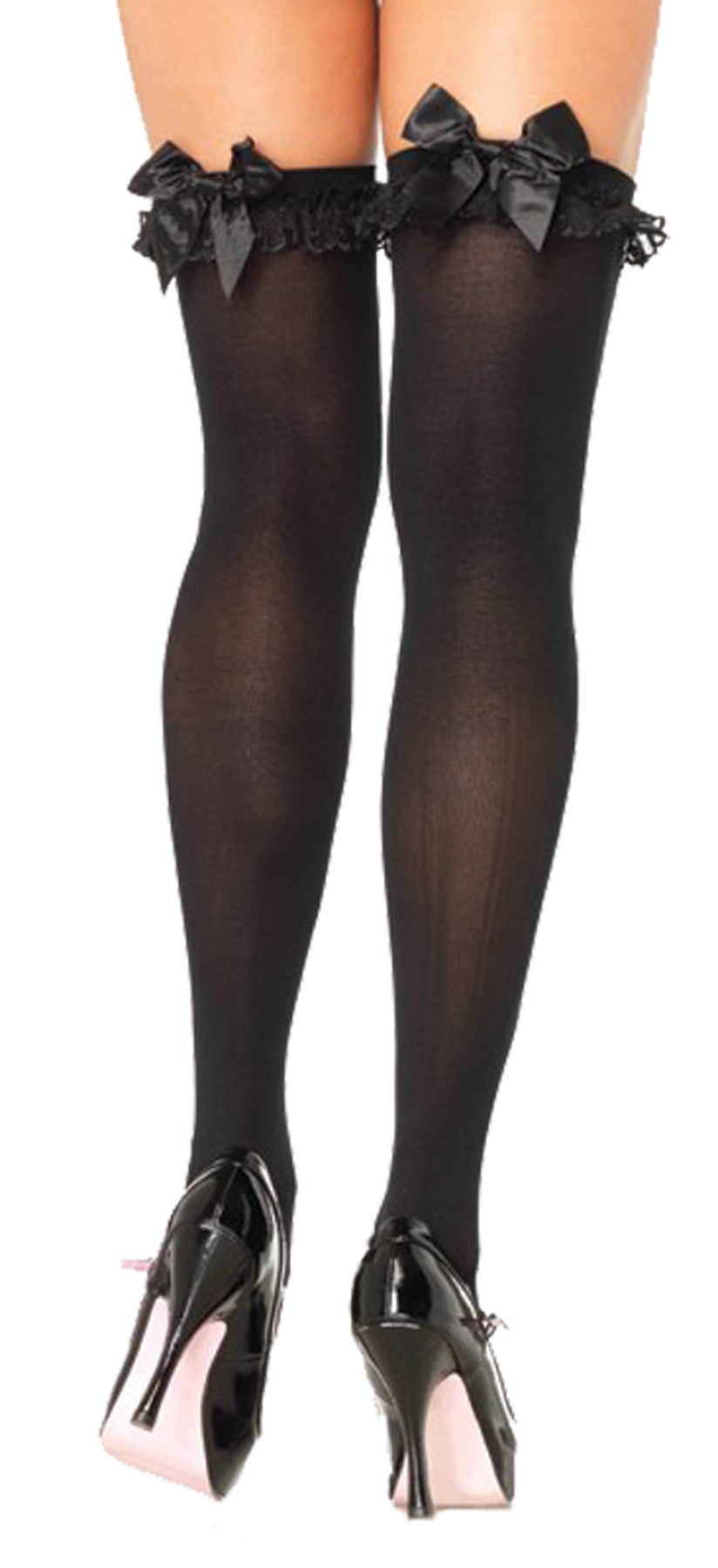 White Thigh-Highs with Black Bow Costume Tights & Stockings - Tophatter Daily Deals