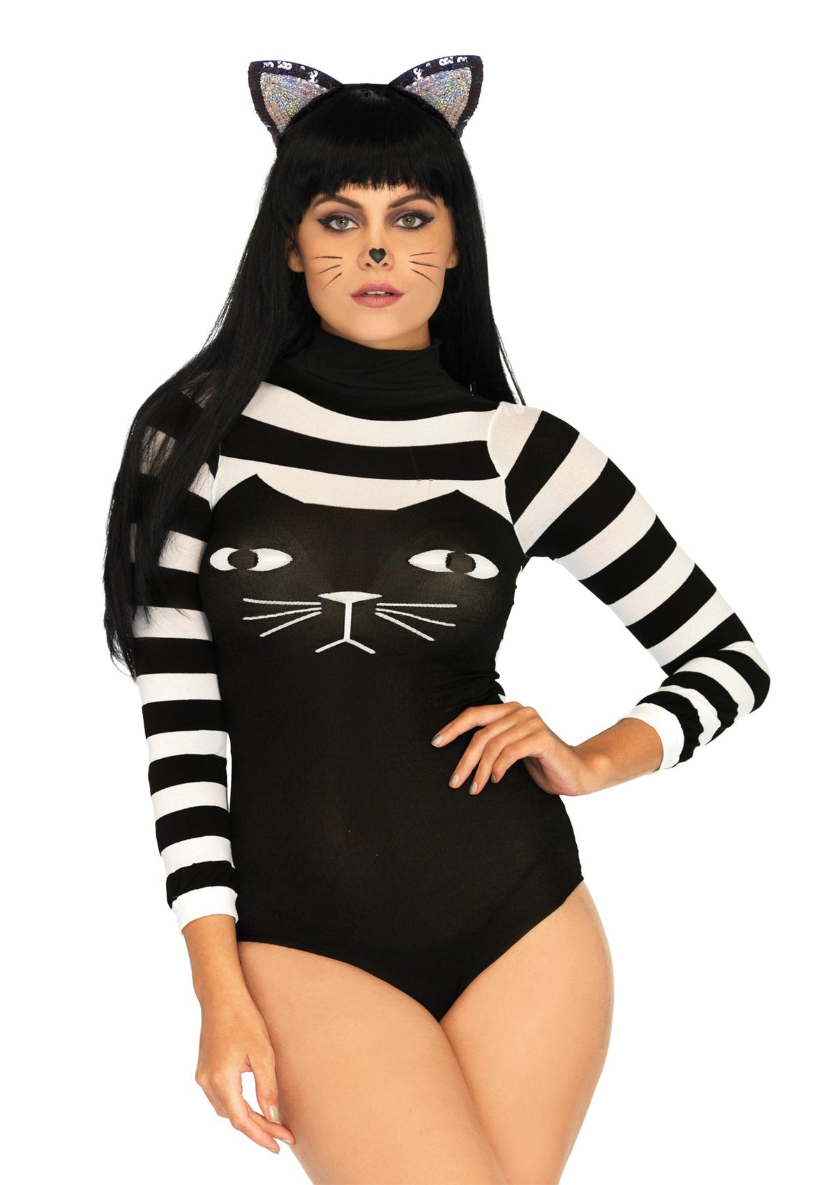 Women's Nylon Spandex Striped Cat Bodysuit Halloween Costume Sets - Tophatter Daily Deals