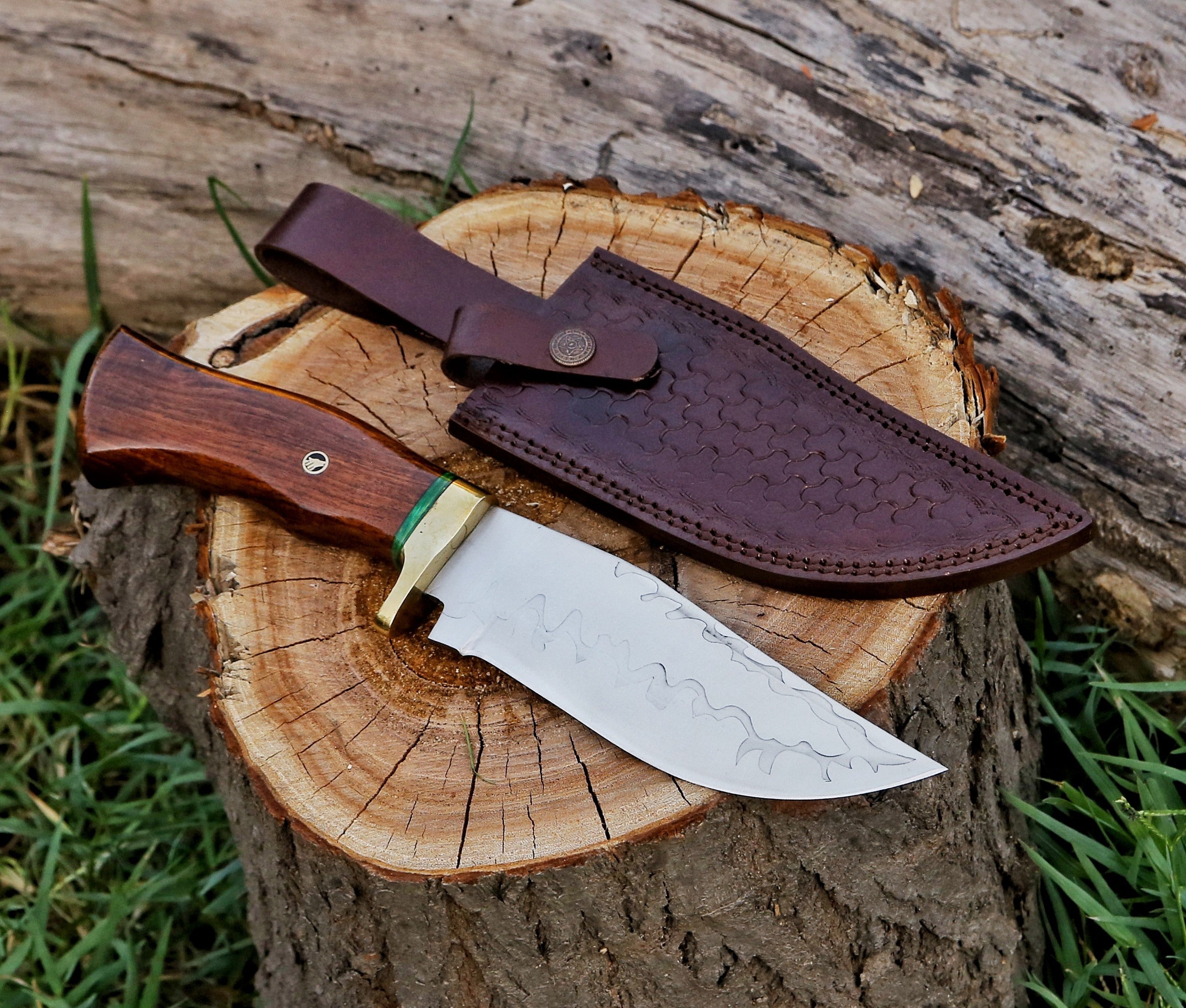 Custom Engraved Handmade 12C27 Stainless Steel Hunting Bowie Knife 12.5