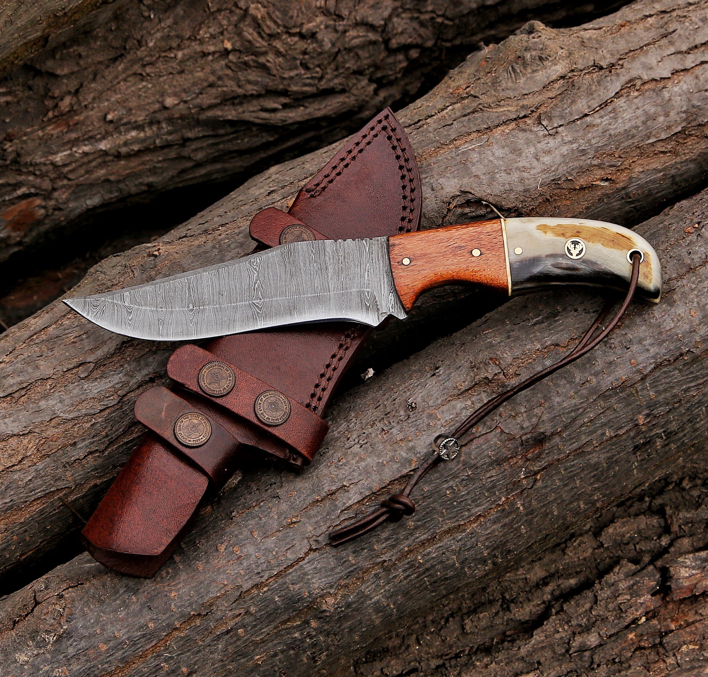 10" Custom Handmade Damascus Steel Hunting Skinning Knife Ram - TOPHATTER'S ARMORY DEALS Collectible Weapons - Tophatter Daily Deals