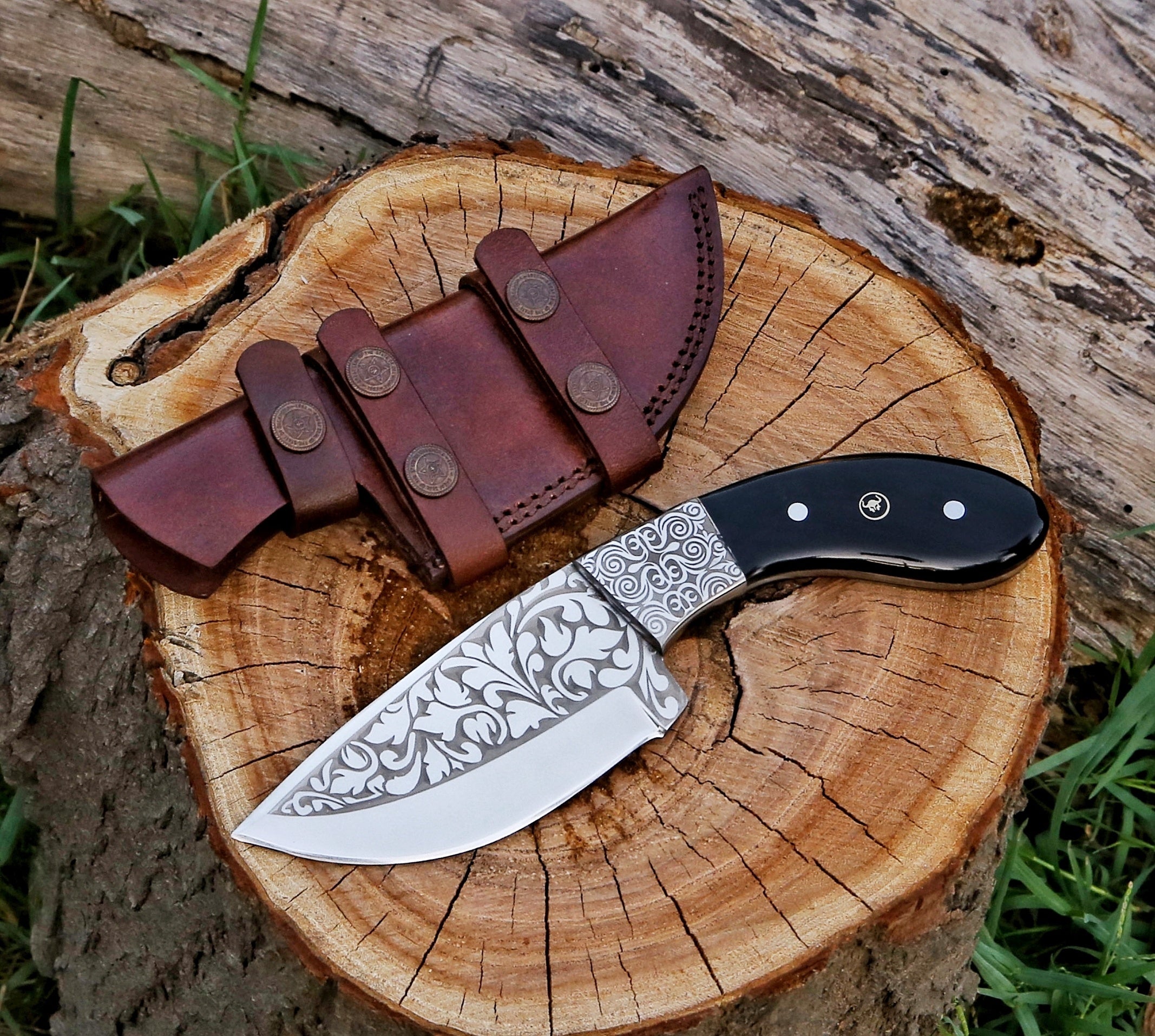 Custom Engraved Handmade 12C27 Stainless Steel Hunting Skinning Knife 10" - TOPHATTER'S ARMORY DEALS Collectible Weapons - Tophatter Daily Deals