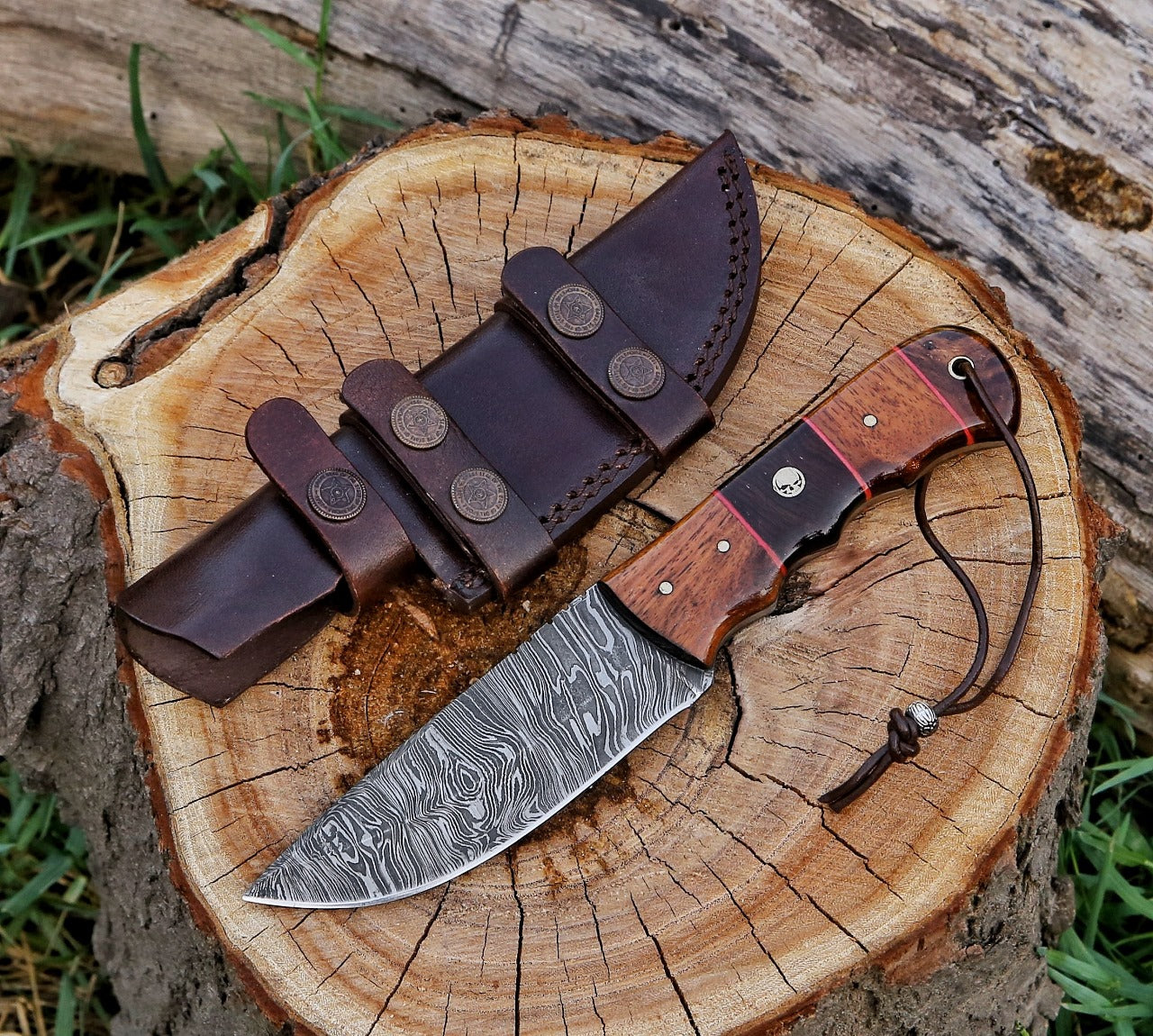 9" Fixed Blade Handmade Damascus Steel Hunting Skinning Knife - TOPHATTER'S ARMORY DEALS Collectible Weapons - Tophatter Daily Deals