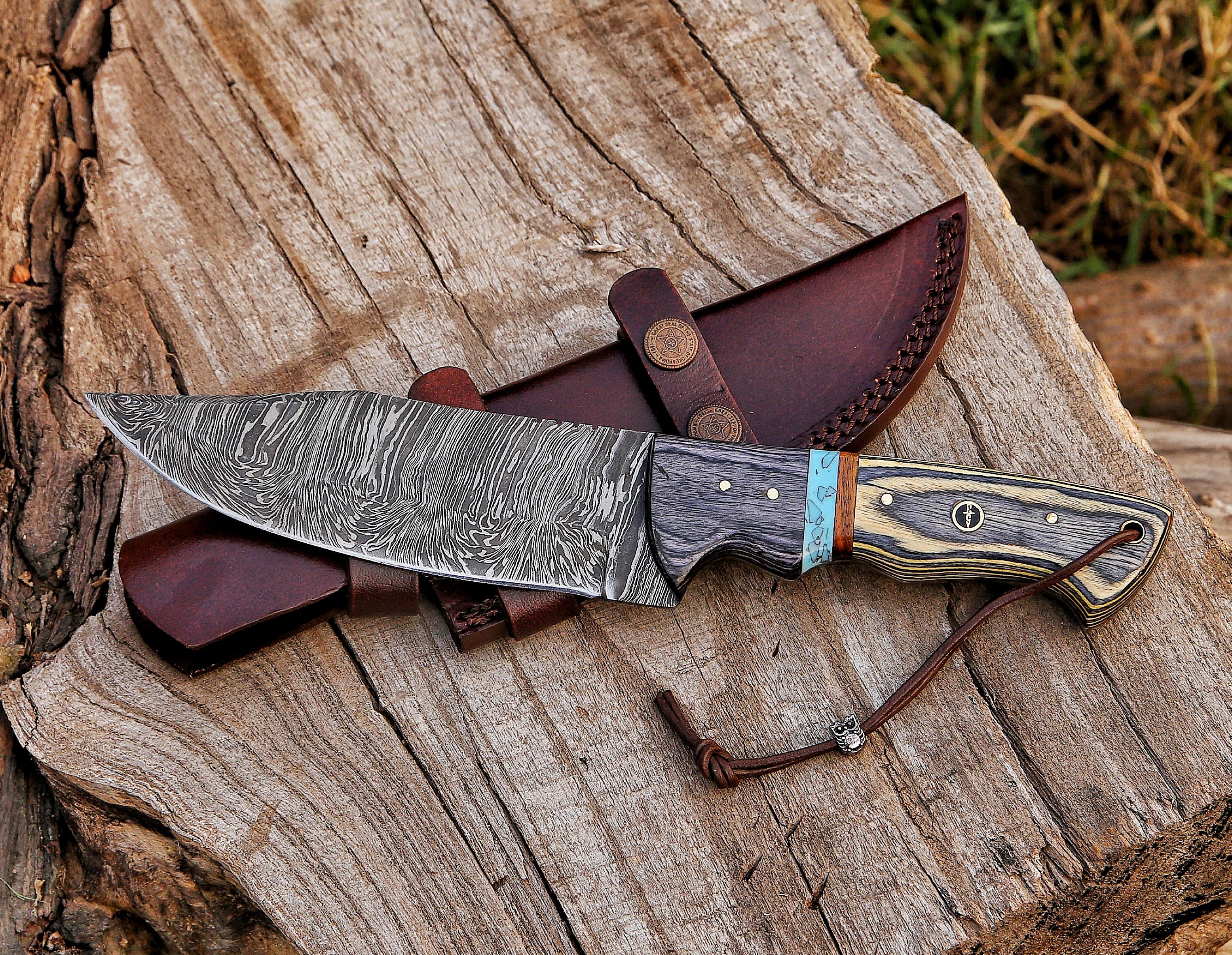 12" Custom Handmade Damascus Steel Hunting Bowie Knife Collectible Weapons - Tophatter Daily Deals