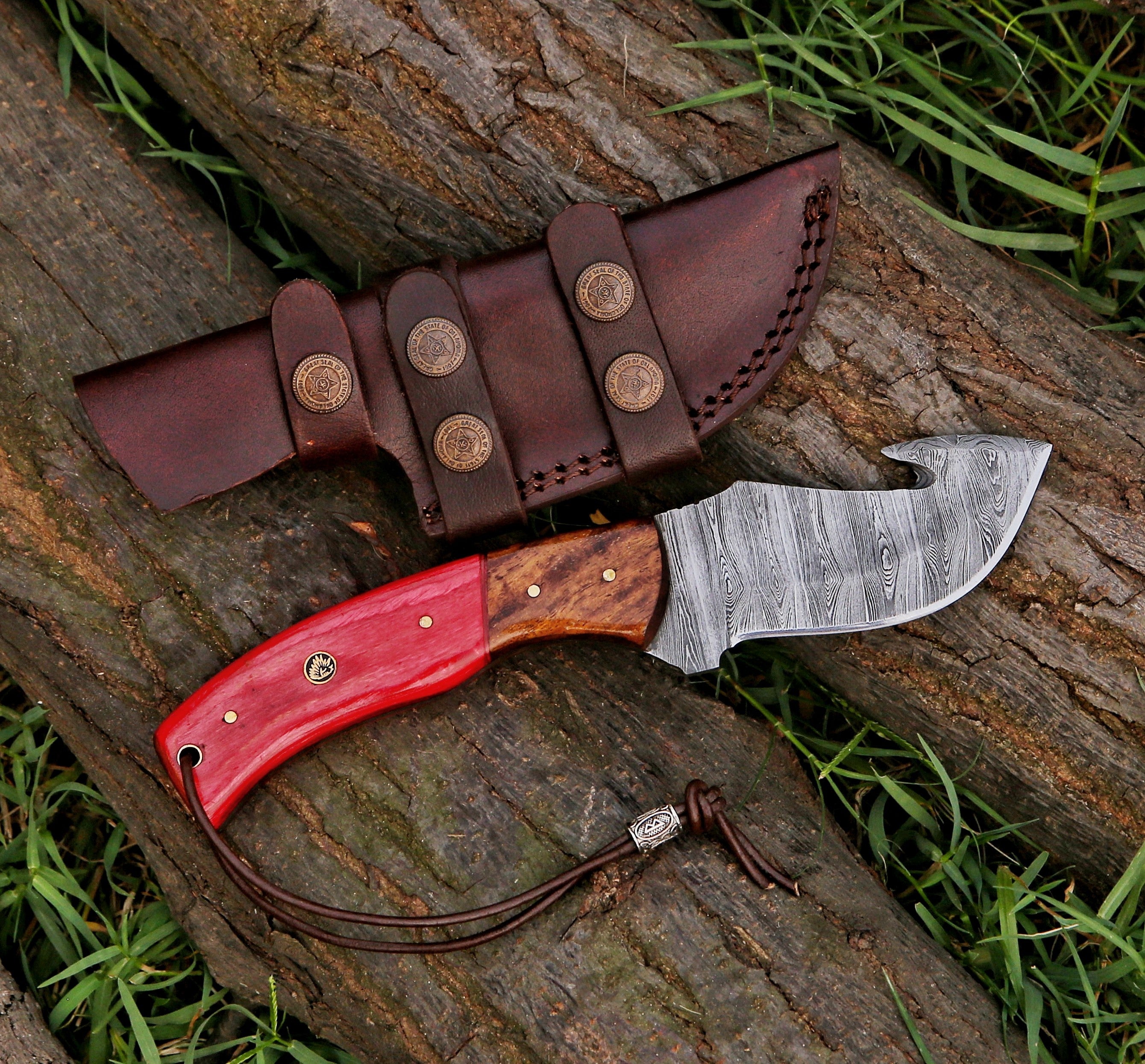 9" Gut Hook Damascus Steel Custom Handmade Hunting Skinning Knife - TOPHATTER'S ARMORY DEALS Collectible Weapons - Tophatter Daily Deals