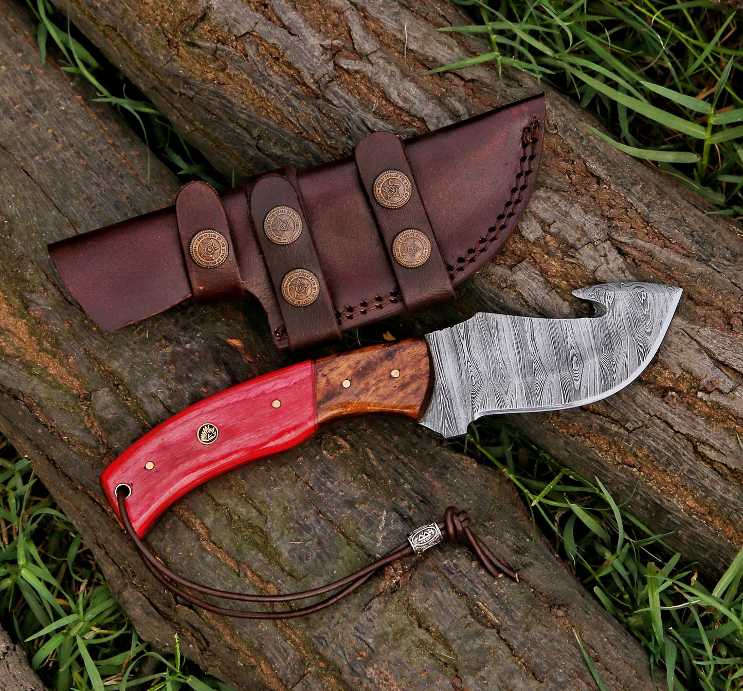 9" Gut Hook Damascus Steel Custom Handmade Hunting Skinning Knife - Tophatter's Army Products & Self Defense Collectible Weapons - Tophatter Daily Deals