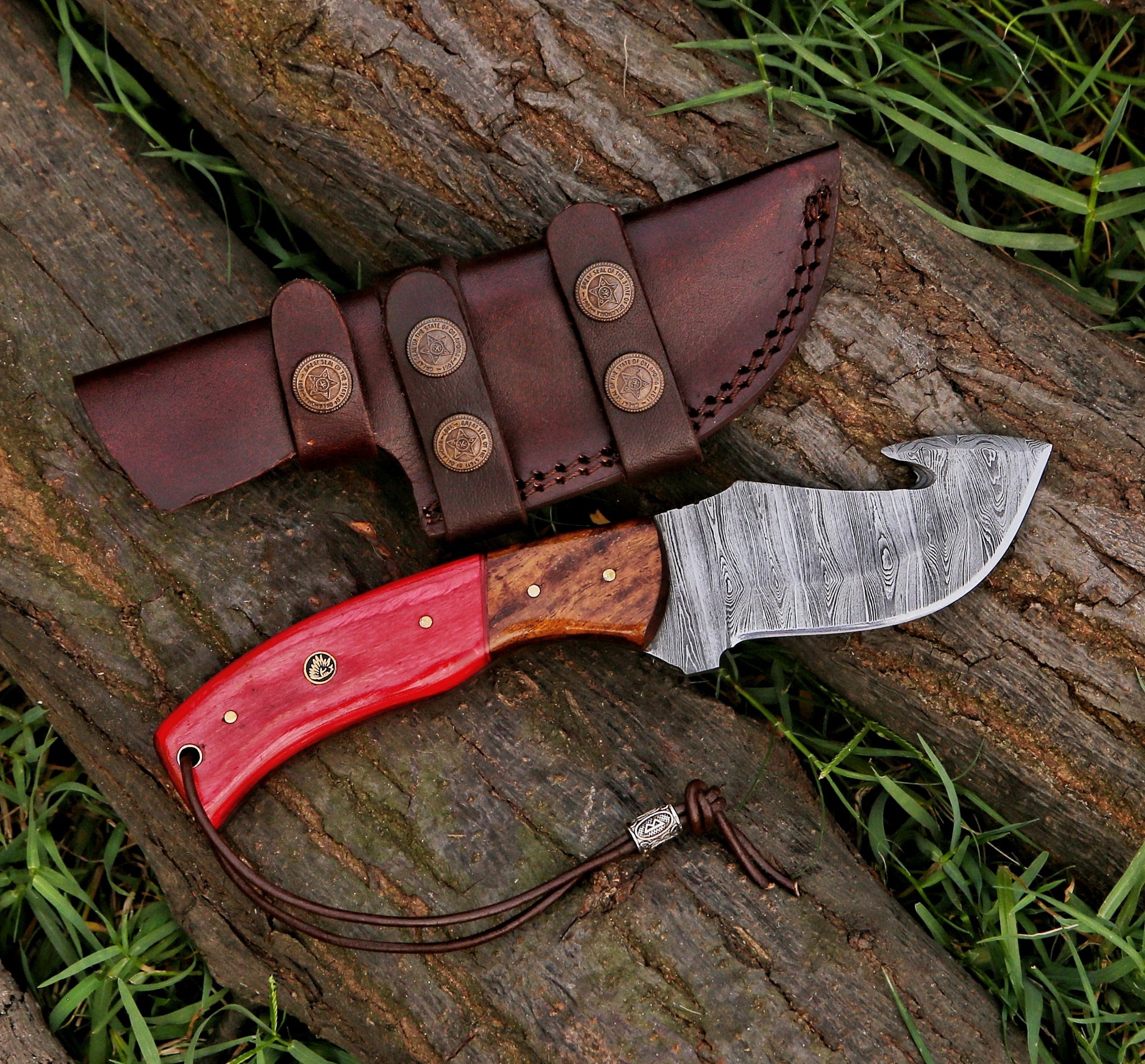 9" Gut Hook Damascus Steel Custom Handmade Hunting Skinning Knife - Tophatter's Army Products & Self Defense Collectible Weapons - Tophatter Daily Deals