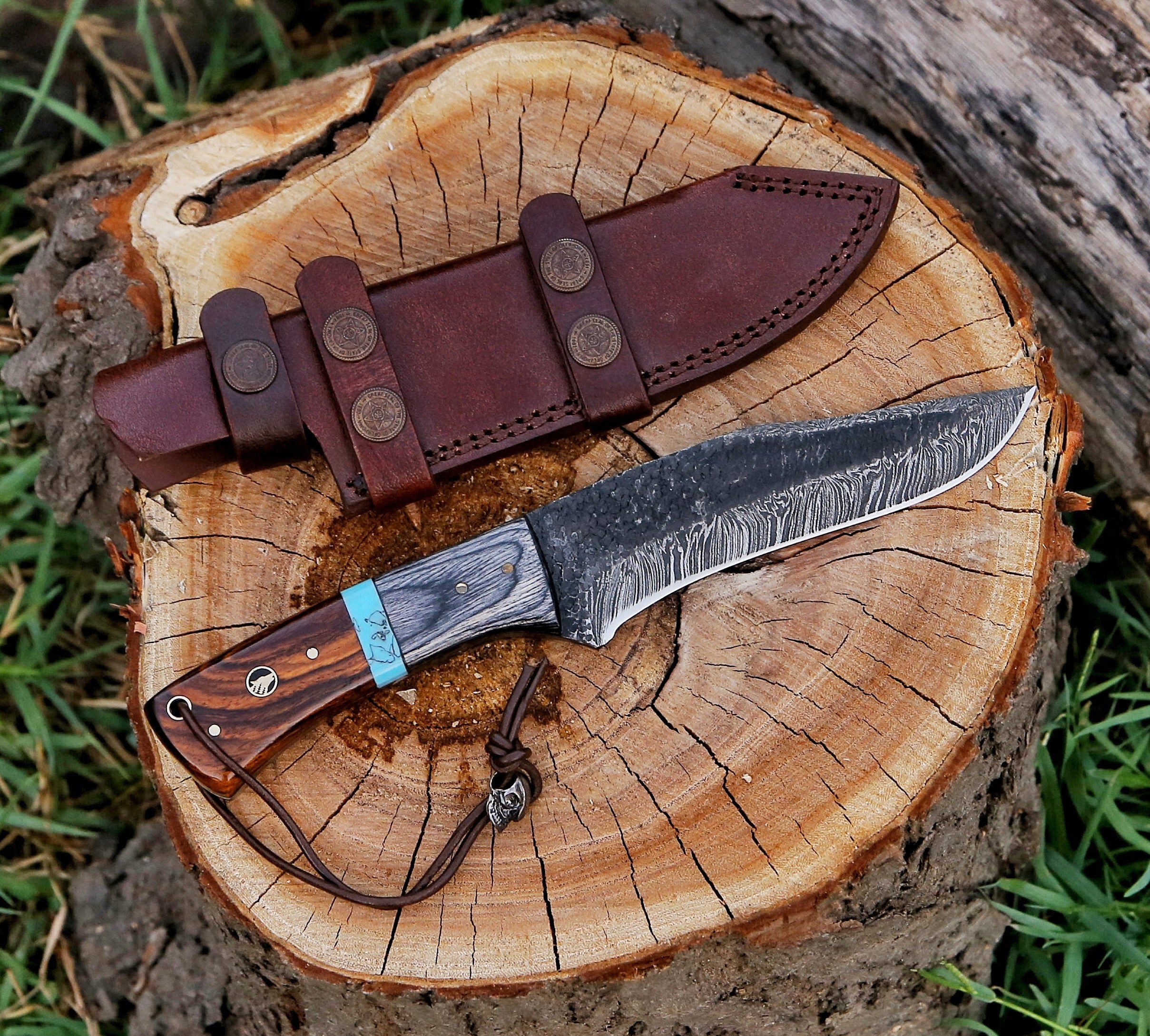 10" Custom Handmade Hammered Damascus Steel Hunting Bowie Knife - Tophatter's Army Products & Self Defense Collectible Weapons - Tophatter Daily Deals