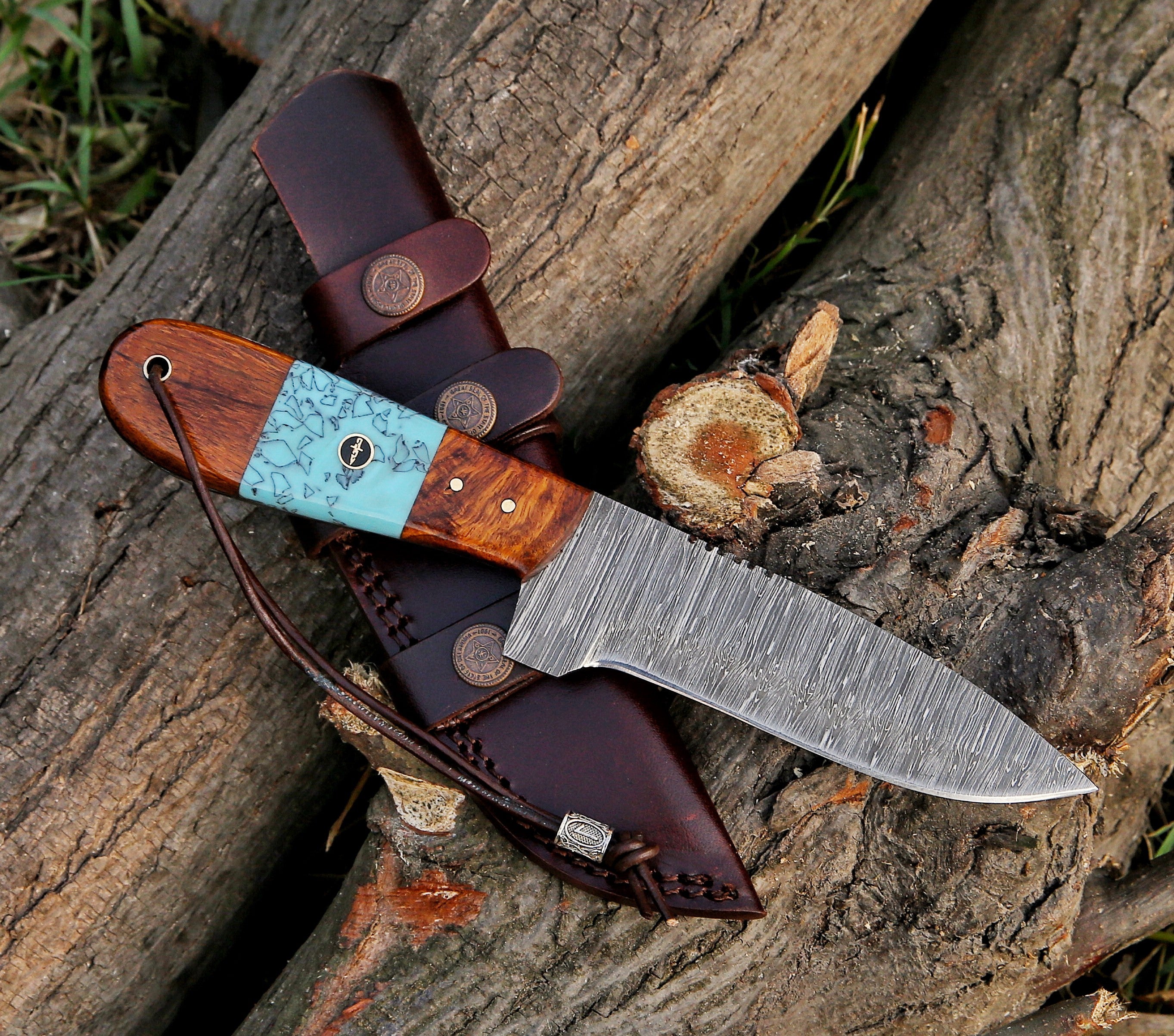 10" Damascus Steel Custom Handmade Hunting Skinning Knife Rose Wood - Tophatter's Guns'N'Weapons Store Collectible Weapons - Tophatter Daily Deals