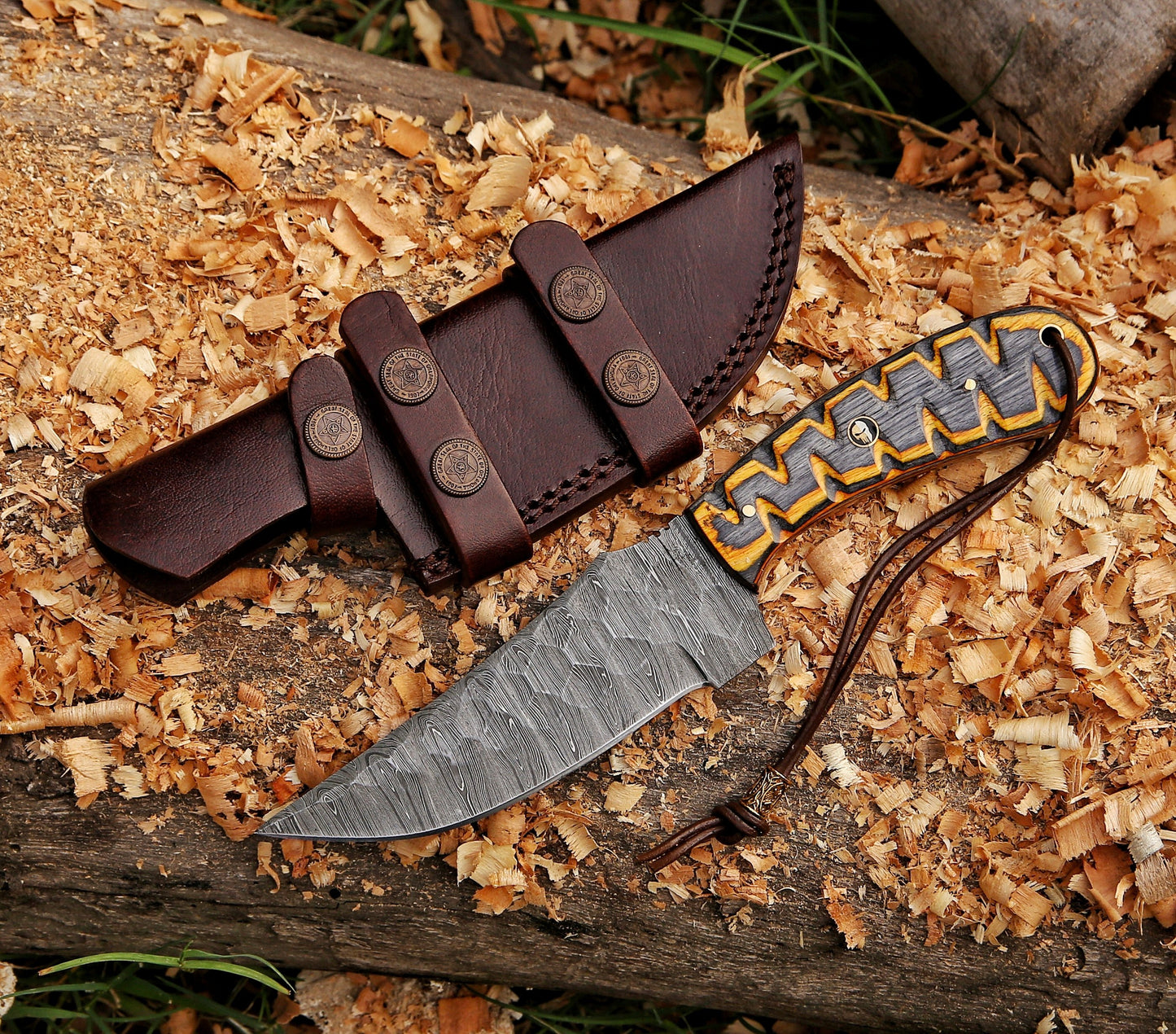 10" Hammered Damascus Steel Custom Handmade Hunting Skinning Knife - TOPHATTER'S ARMORY DEALS Collectible Weapons - Tophatter Daily Deals