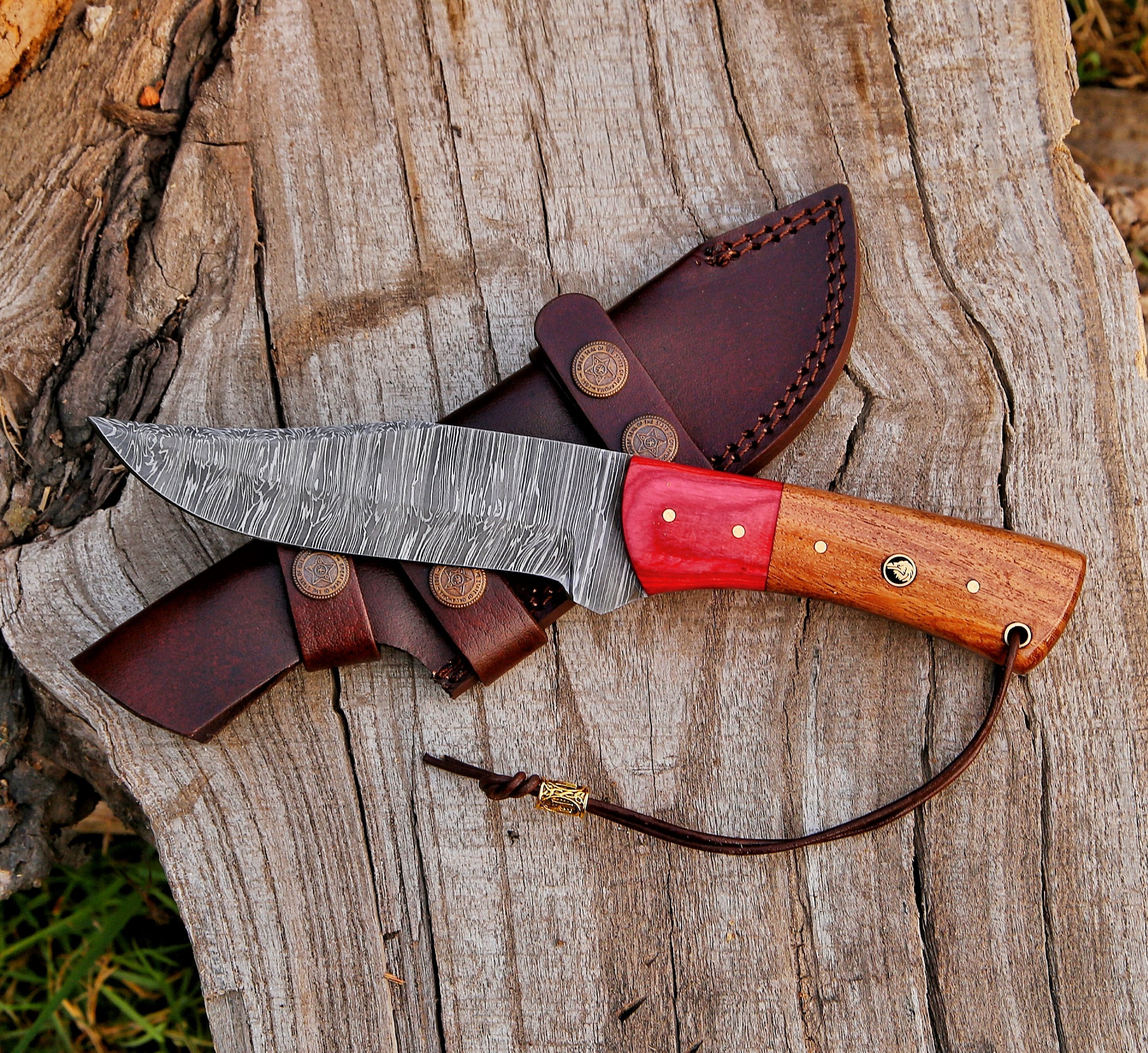 9.5" Custom Handmade Damascus Steel Hunting Skinning Knife Collectible Weapons - Tophatter Daily Deals