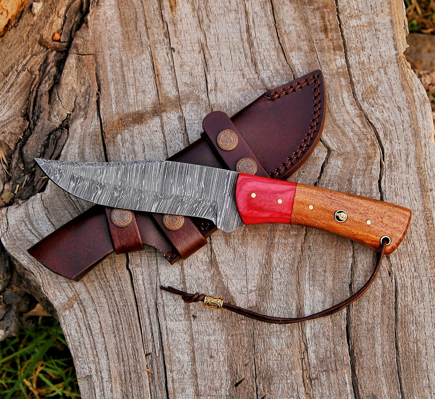 9.5" Custom Handmade Damascus Steel Hunting Skinning Knife - Tophatter's Inc. Weapons Store Online Collectible Weapons - Tophatter Daily Deals