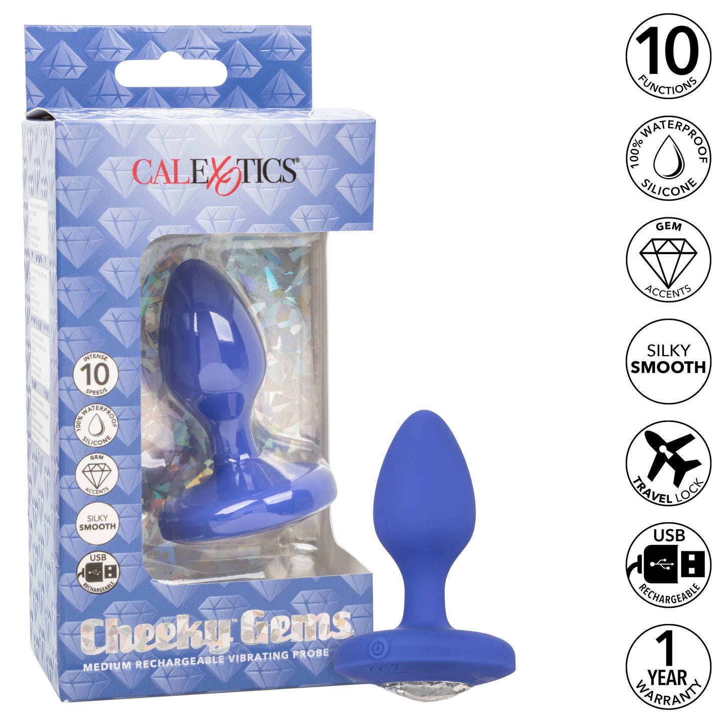 Cheeky Gems Medium Rechargeable Vibrating Probe – Flexible Silicone Vibrator > Anal Range > Jewel Butt Plugs - Tophatter Daily Deals