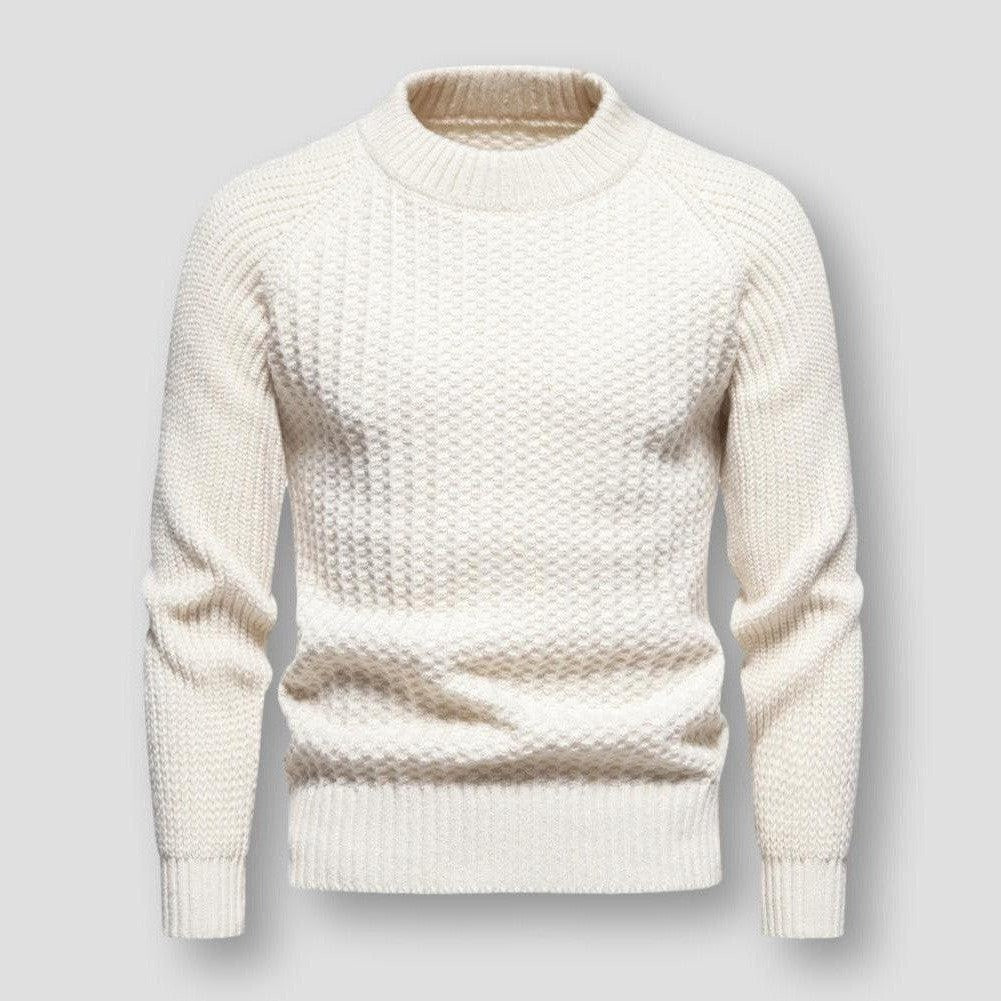 Warm Men's Waffle Knit Sweater - Crewneck, Wool, Winter Beige - Tophatter Daily Deals
