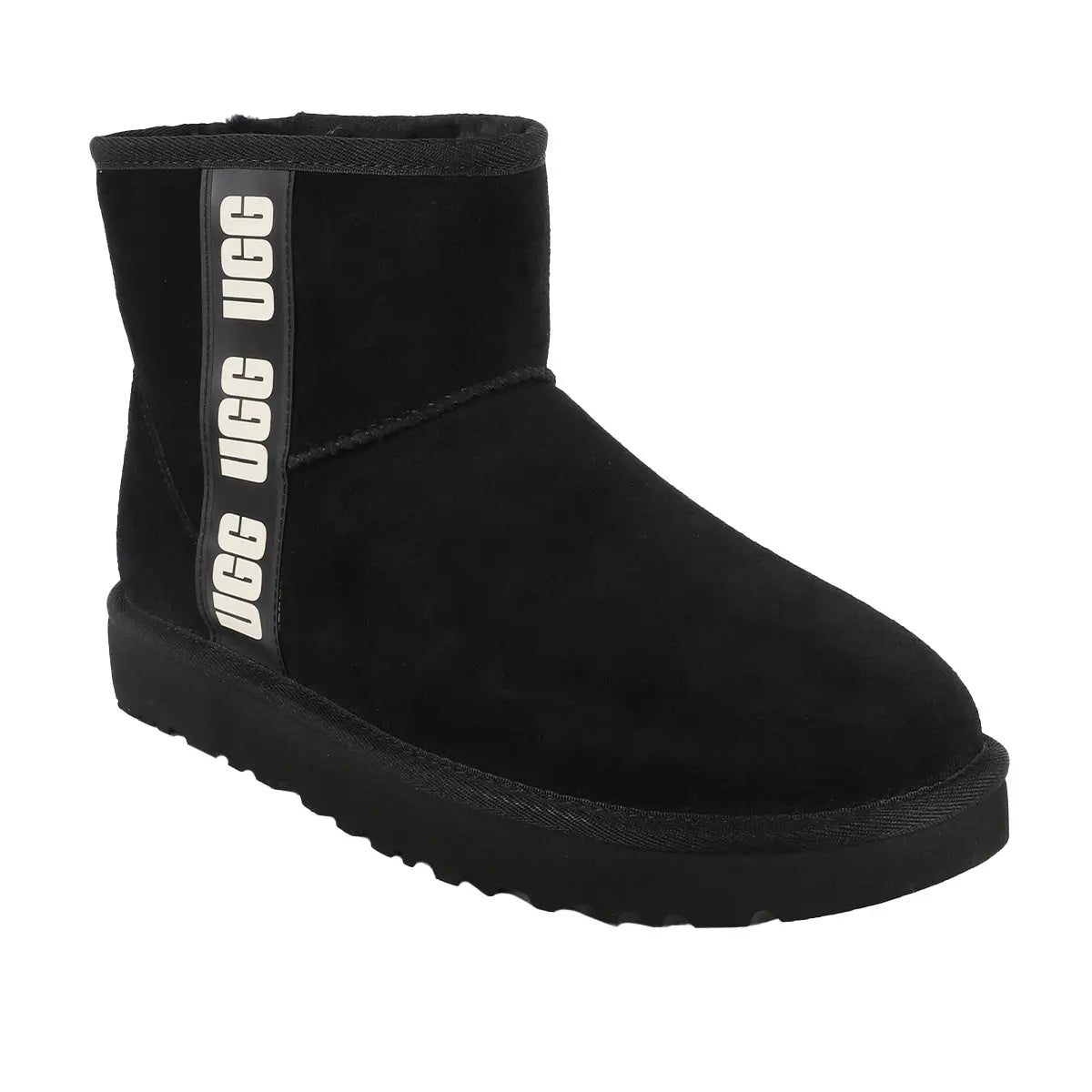 UGG Women's Classic Mini Side Logo Boots Black White Footwear - Tophatter Daily Deals