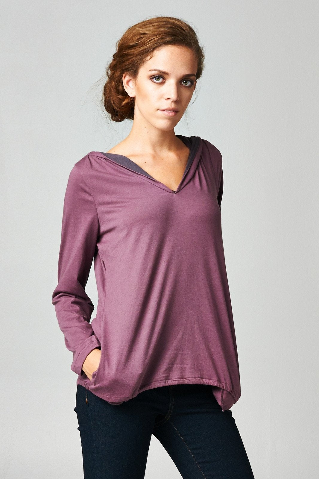 Women's Long Sleeve Hoodie with Welt Pockets Purple 15 Tops - Tophatter Daily Deals
