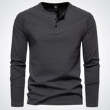 Lightweight Mens Long Sleeve Henley - Fitted Cotton, Casual dark gray - Tophatter Daily Deals