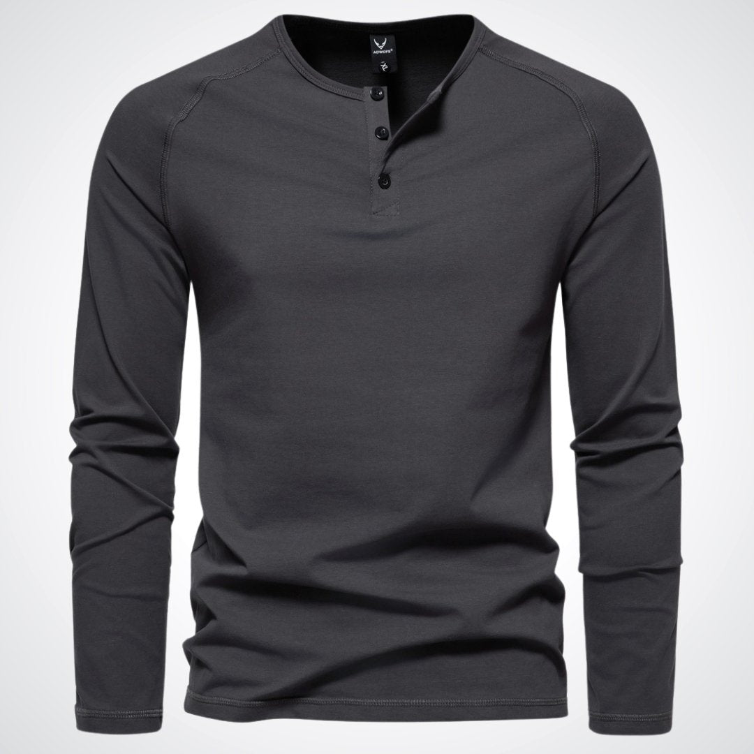 Lightweight Mens Long Sleeve Henley - Fitted Cotton, Casual dark gray - Tophatter Daily Deals