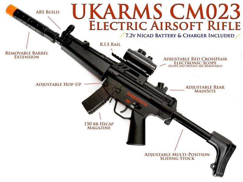 AEG Electric CYMA MP5 Sub Machine Gun FPS-250, Scope, Collapsible Stock, Silencer Airsoft Gun Collectible Weapons - Tophatter Daily Deals
