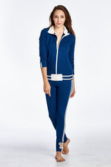 Women's Stripe Sleeve Active Jacket Navy White Jackets - Tophatter Daily Deals