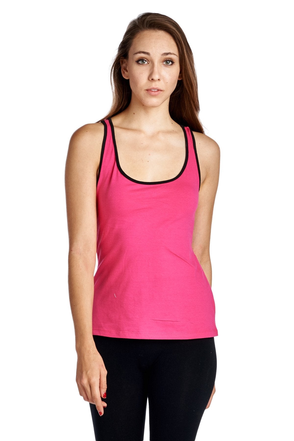 Women's Active Tank with Contrast Binding Fuchsia 3 Tanks - Tophatter Daily Deals